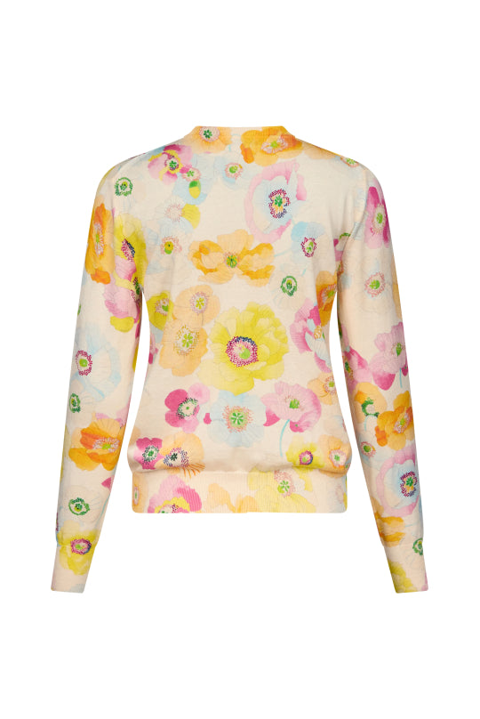 LEONARD PARIS ORLANDO COTTON SILK CARDIGAN - ECRU FLORAL
