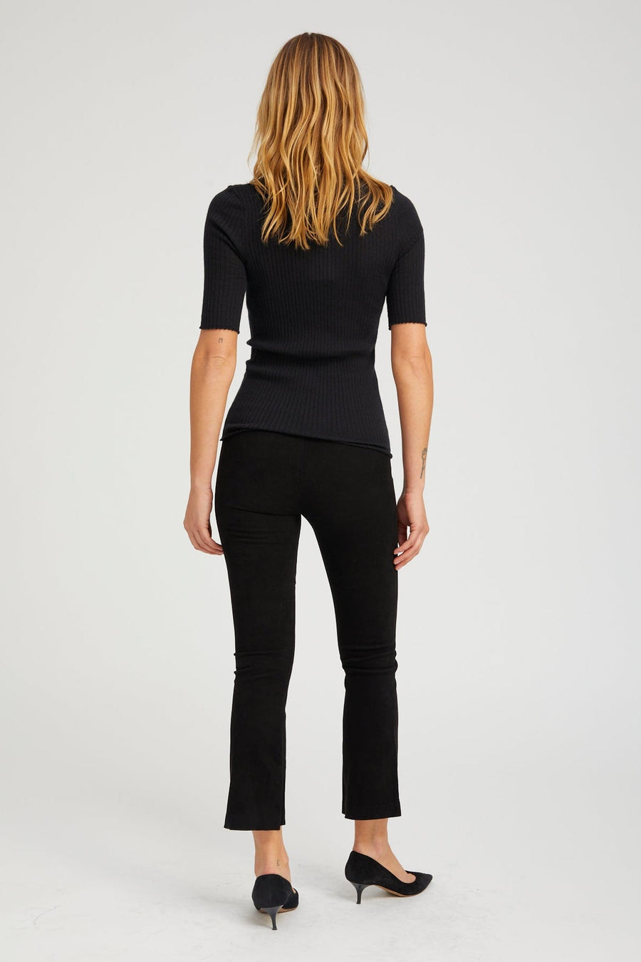 SPRWMN CROP FLARE SUEDE BLACK