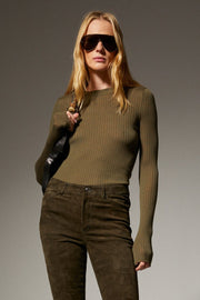 SPRWMN CASHMERE RIB LONG SLEEVE TEE - OLIVE