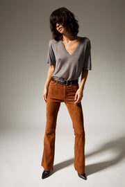 SPRWMN 5 POCKET MICRO FLARE SUEDE  DARK COGNAC