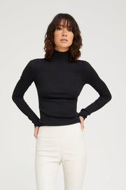 SPRWMN LONG SLEEVE MOCK NECK CASHMERE TOP - BLACK