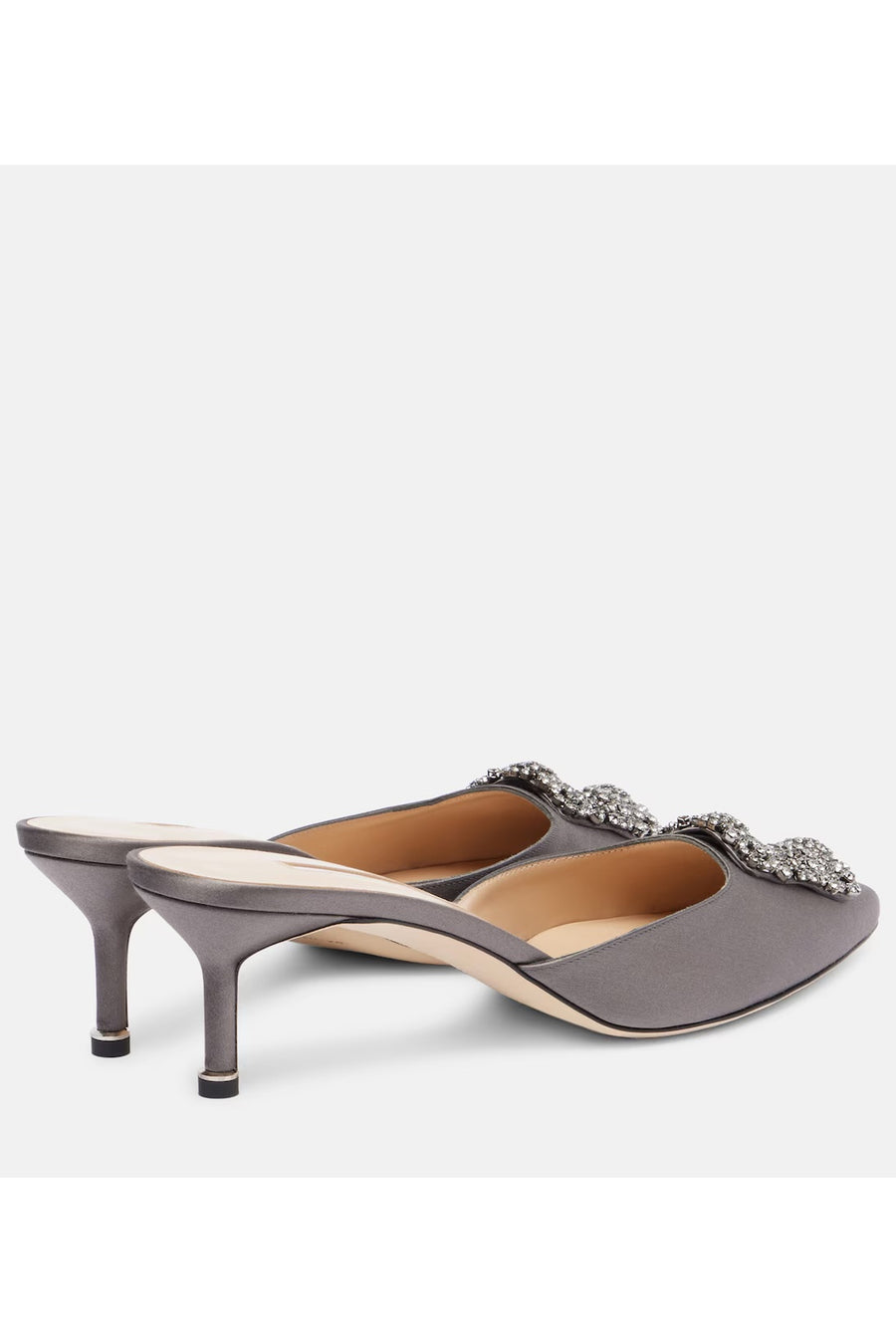 MANOLO BLAHNIK HANGISIMU EMBELLISHED SATIN MULES- DARK GREY