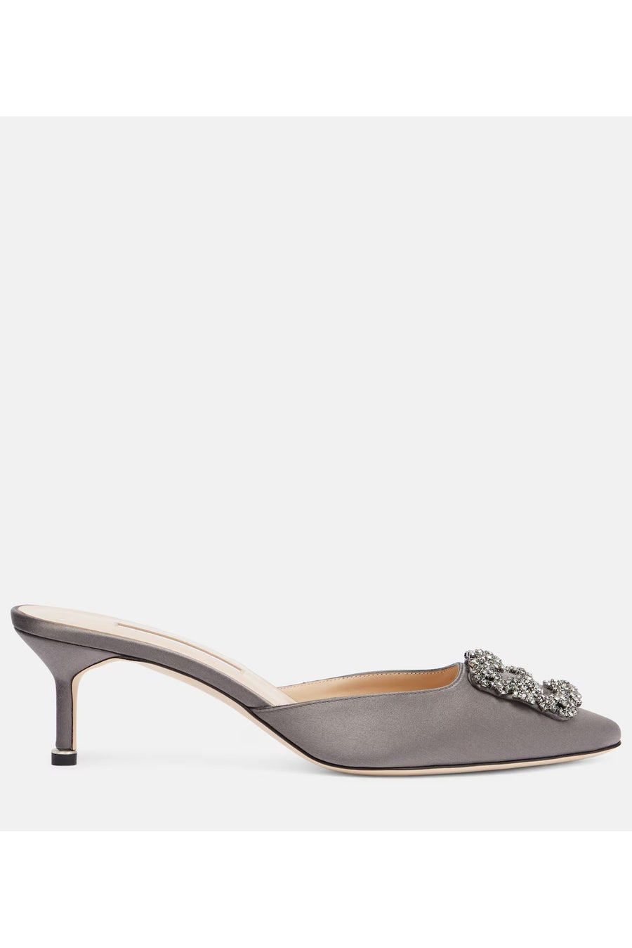 MANOLO BLAHNIK HANGISIMU EMBELLISHED SATIN MULES- DARK GREY