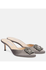 MANOLO BLAHNIK HANGISIMU EMBELLISHED SATIN MULES- DARK GREY
