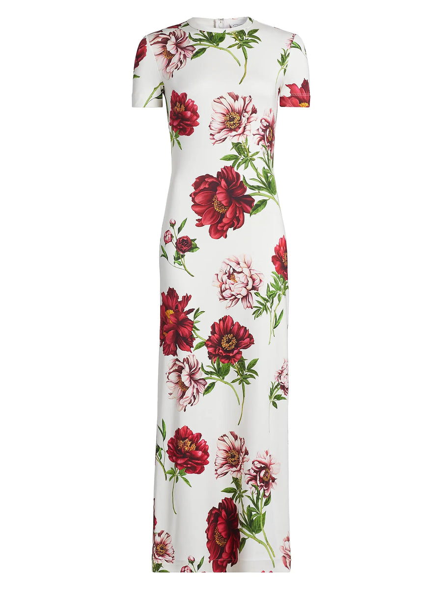 OSCAR DELA RENTA PEONY PRINTED MAXI DAY DRESS - WHITE MULTI