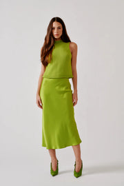 SABLYN MIRANDA SCALLOP TRIM BIAS CUT SILK SKIRT - CHARTREUSE