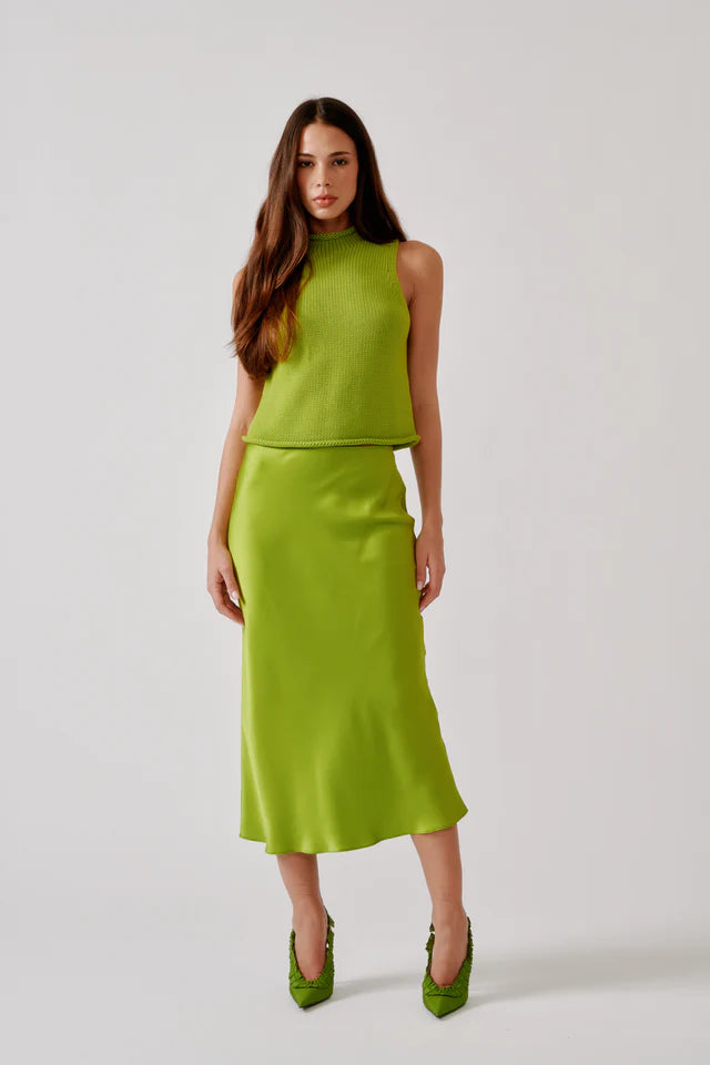 SABLYN MIRANDA SCALLOP TRIM BIAS CUT SILK SKIRT - CHARTREUSE