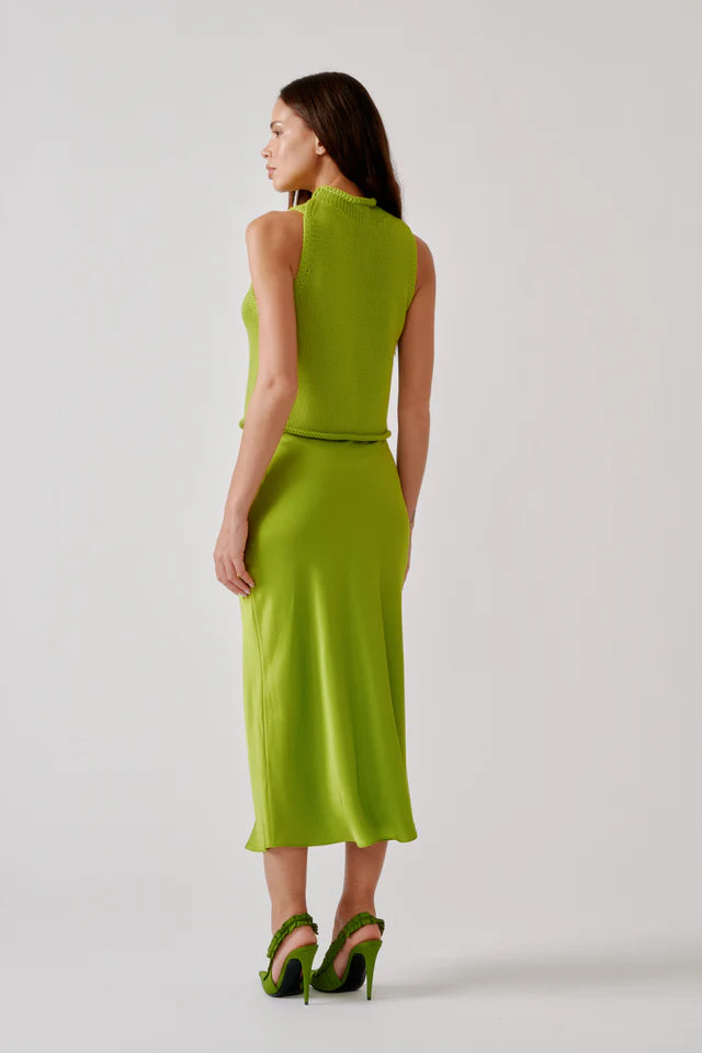 SABLYN MIRANDA SCALLOP TRIM BIAS CUT SILK SKIRT - CHARTREUSE