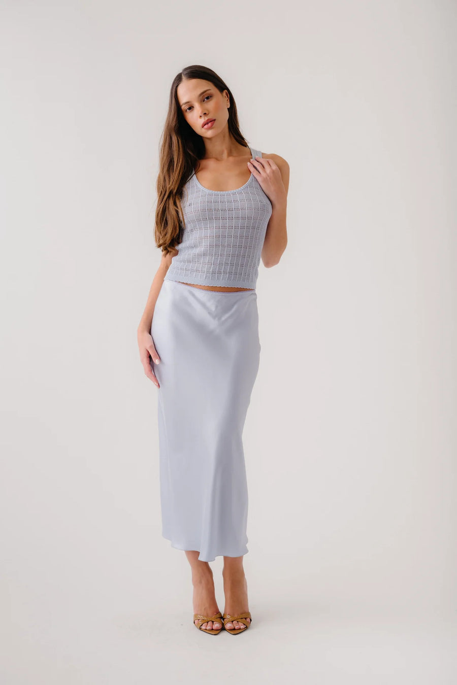 SABLYN MIRANDA SCALLOP TRIM BIAS CUT SILK SKIRT - WHISPER
