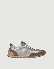 BRUNELLO CUCINELLI LAME CALFSKIN AND SUEDE RUNNERS WITH SHINY LOOP - SILVER