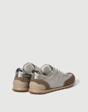 BRUNELLO CUCINELLI LAME CALFSKIN AND SUEDE RUNNERS WITH SHINY LOOP - SILVER