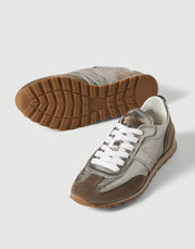 BRUNELLO CUCINELLI LAME CALFSKIN AND SUEDE RUNNERS WITH SHINY LOOP - SILVER