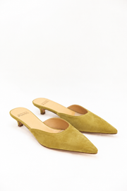 FRANCESCO RUSSO KITTEN HEEL MULE  - MUSTARD