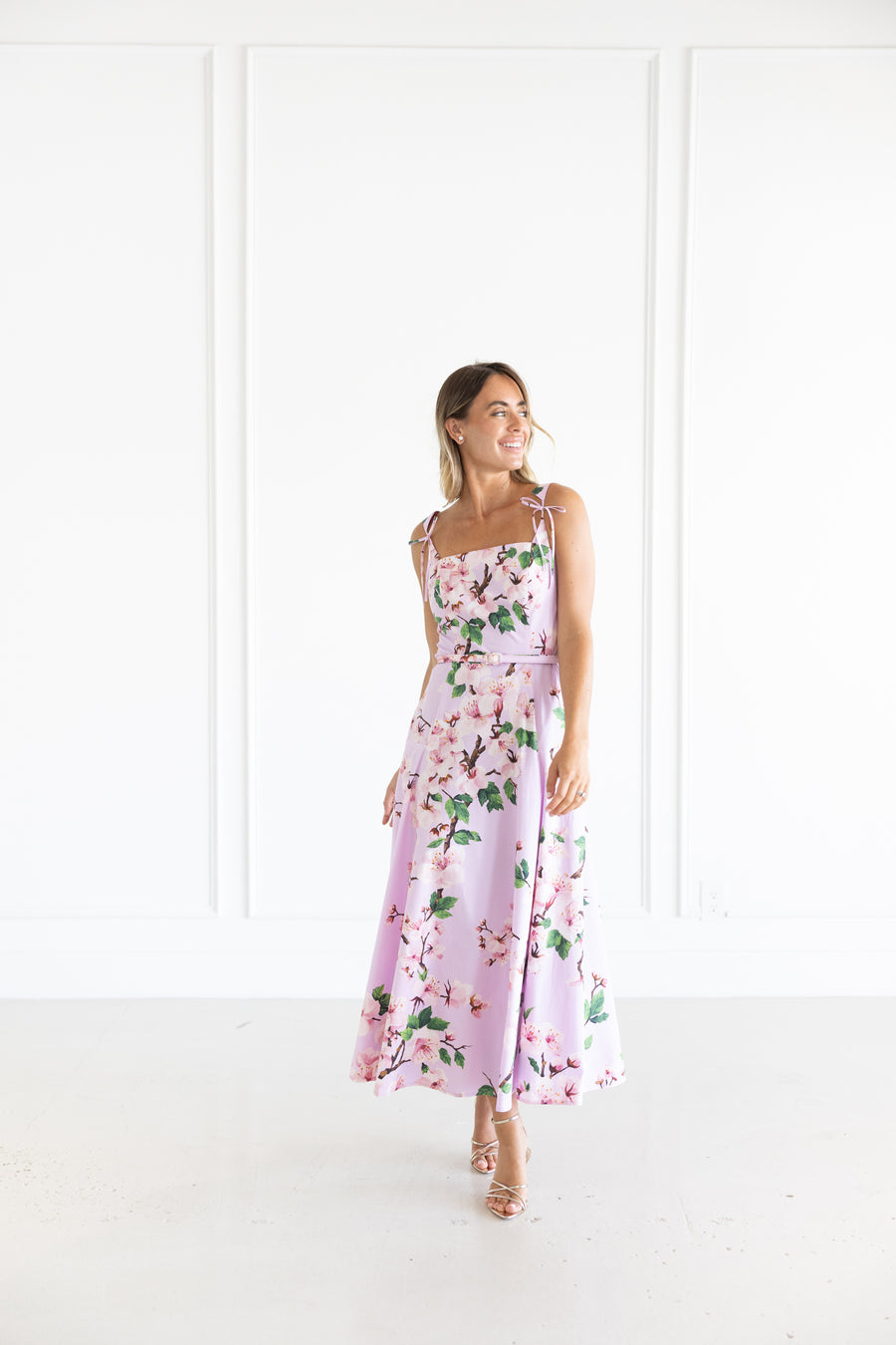 OSCAR DE LA RENTA DRESS CHERRY BLOSSOM POPLIN DRESS - PINK LILY
