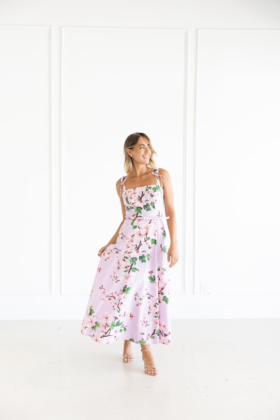 OSCAR DE LA RENTA DRESS CHERRY BLOSSOM POPLIN DRESS - PINK LILY