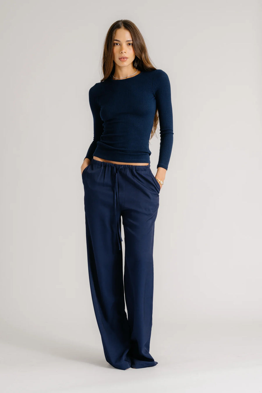 SABLYN QUINCY LS FITTED CREWNECK TEE - MIDNIGHT NAVY