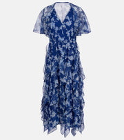 CAROLINA HERRERA FLORAL RUFFLED CHIFFON MIDI DRESS - NAUTILUS MULTI