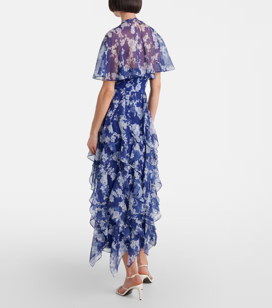 CAROLINA HERRERA FLORAL RUFFLED CHIFFON MIDI DRESS - NAUTILUS MULTI