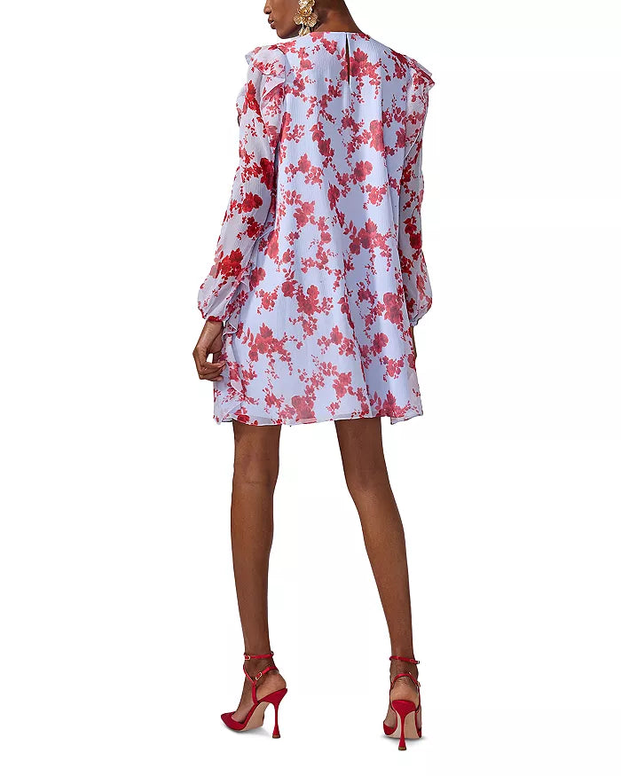 CAROLINA HERRERA SILK RUFFLED MINI DRESS - CELESTE MULTI