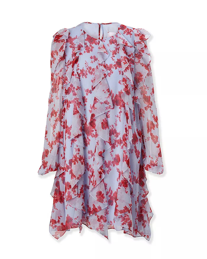 CAROLINA HERRERA SILK RUFFLED MINI DRESS - CELESTE MULTI
