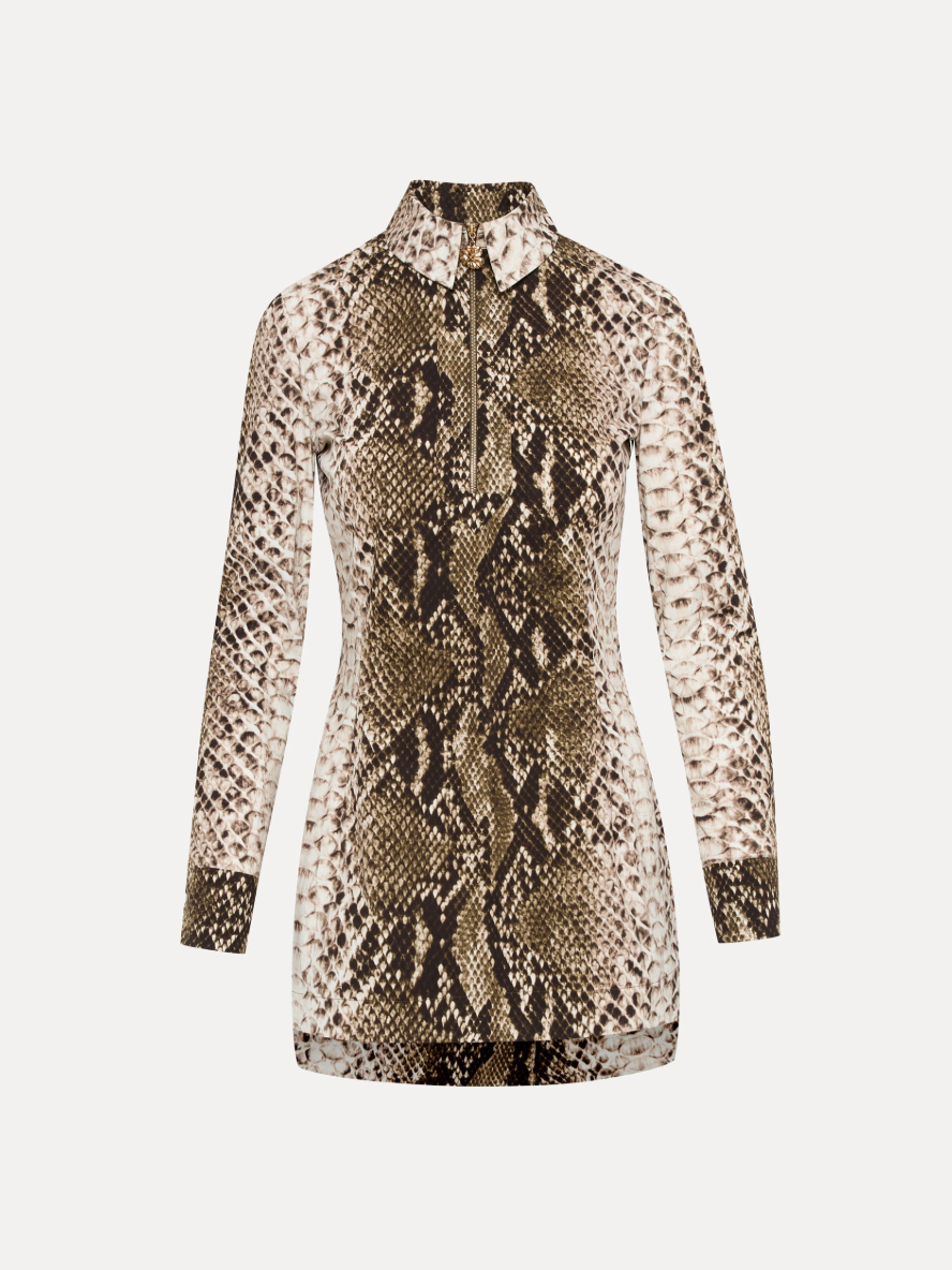 Oscar De La Renta Snake Print Poplin Shirt Dress