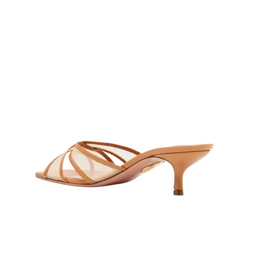 Aquazzura Devine Mesh Mule 50 in Caramel