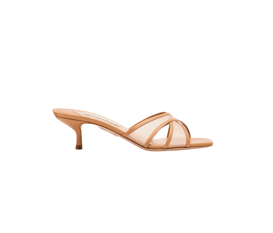 Aquazzura Devine Mesh Mule 50 in Caramel