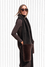 GUSHLOW & COLE MERINO LONGLINE STAND COLLAR SHEARLING GILET - DARK CHOCOLATE BROWN
