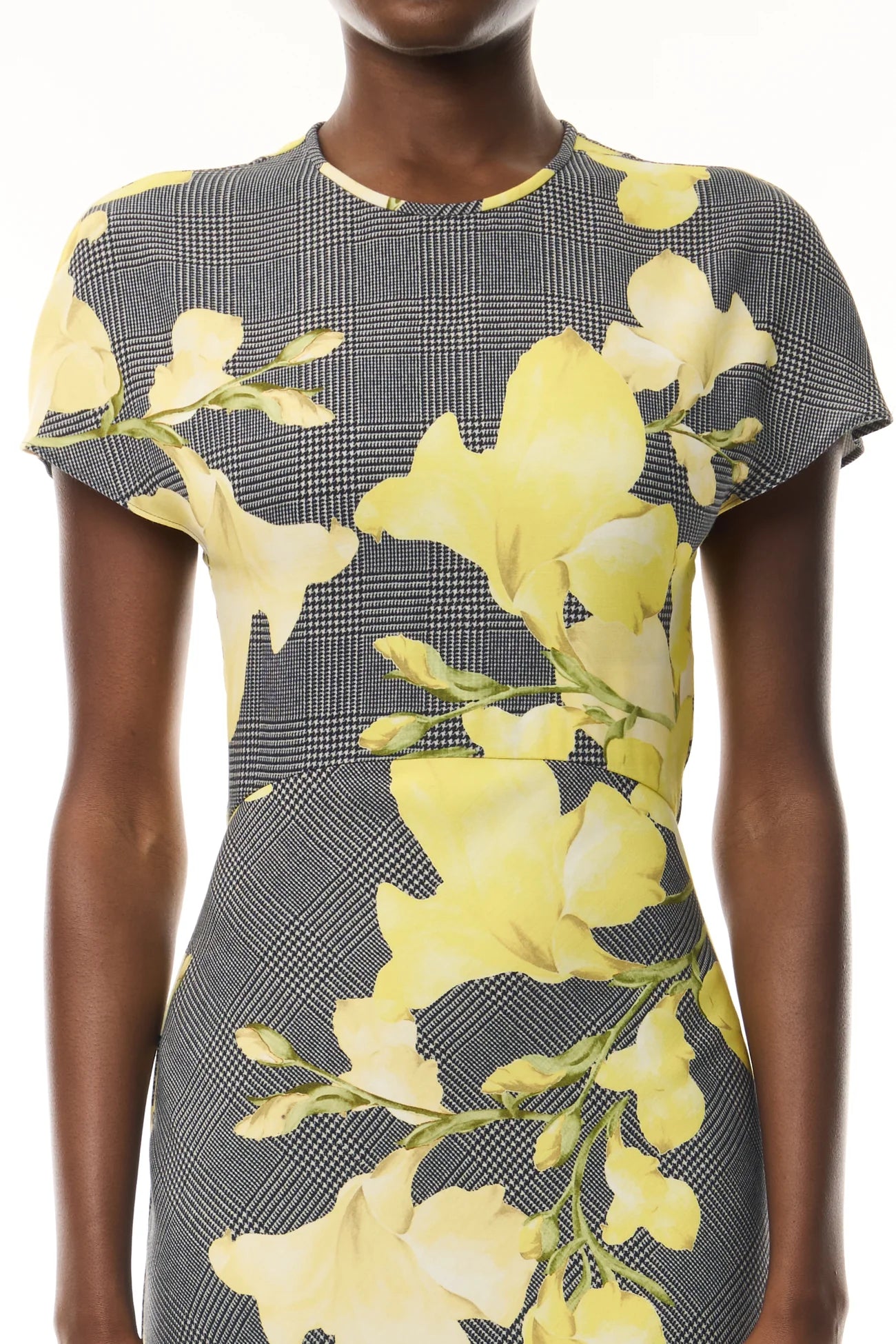 MONIQUE LHUILLIER SNAPDRAGON PLAID BIAS DRESS - GLEN PLAID MULTI