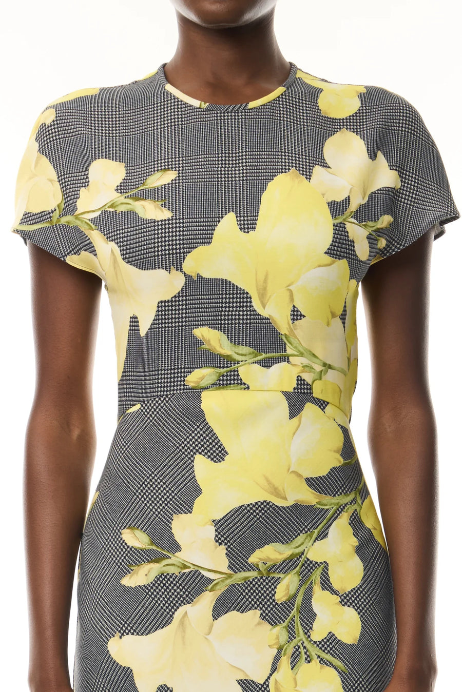 MONIQUE LHUILLIER SNAPDRAGON PLAID BIAS DRESS - GLEN PLAID MULTI