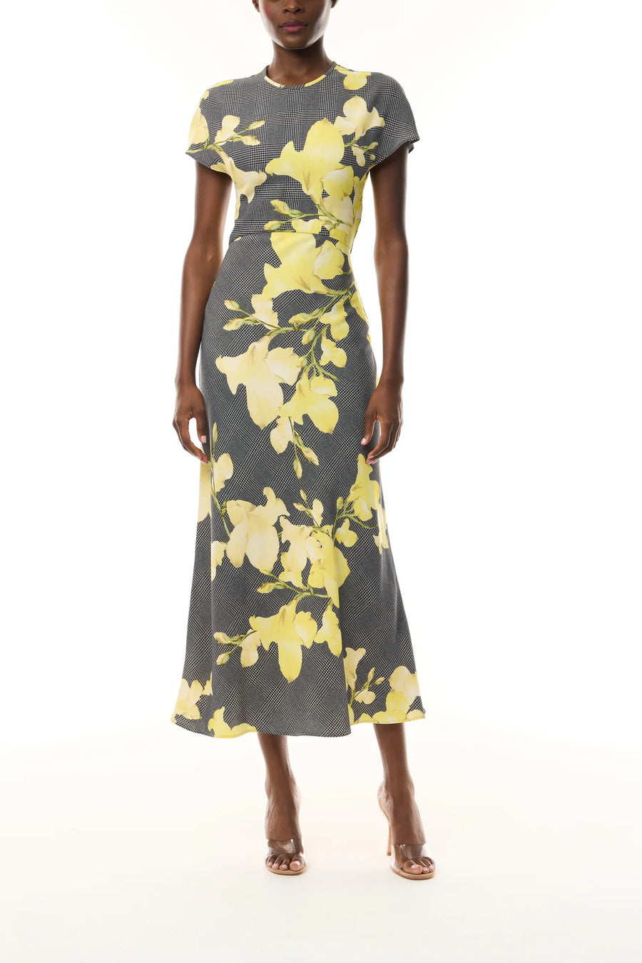 MONIQUE LHUILLIER SNAPDRAGON PLAID BIAS DRESS - GLEN PLAID MULTI