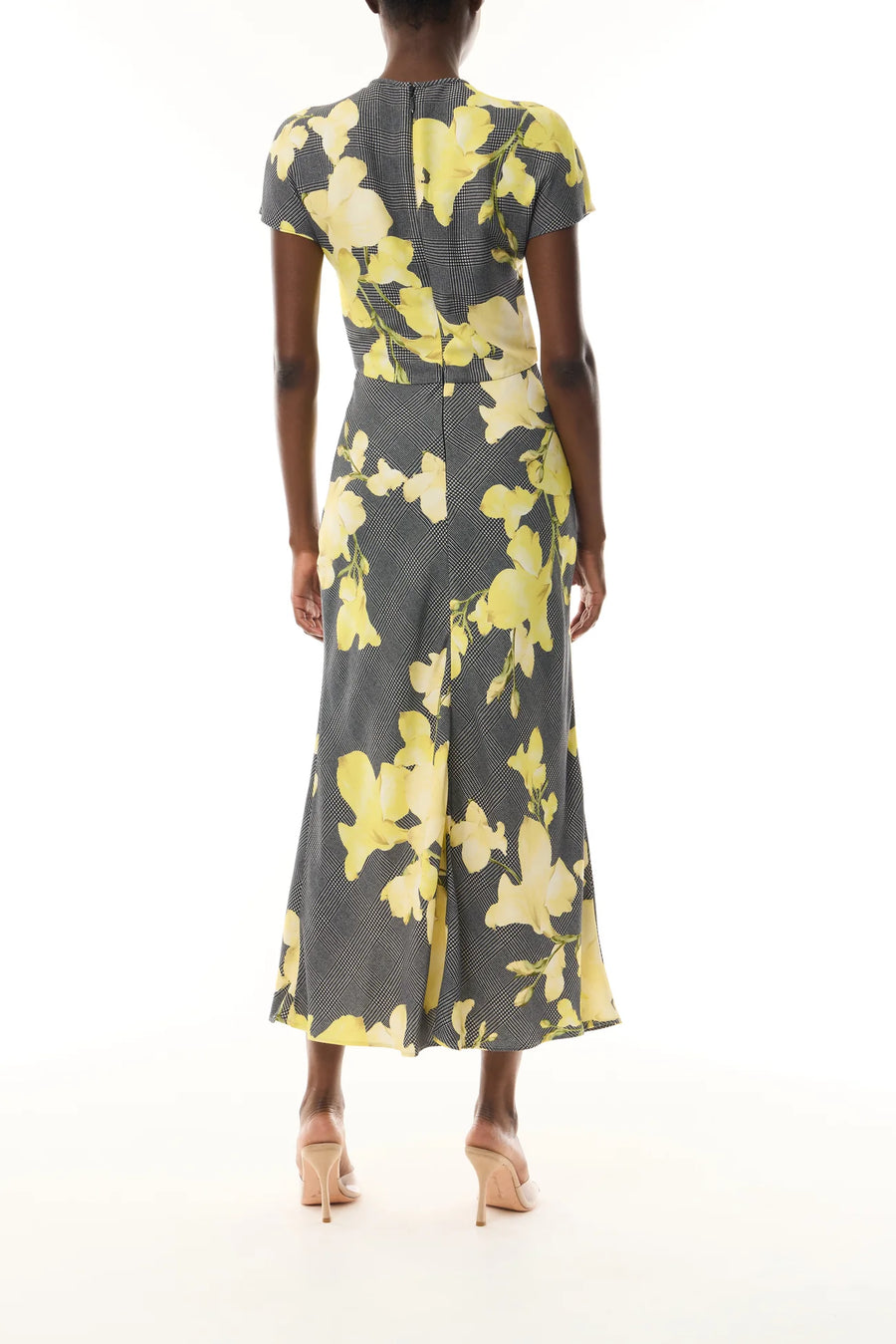 MONIQUE LHUILLIER SNAPDRAGON PLAID BIAS DRESS - GLEN PLAID MULTI
