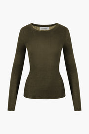 SPRWMN CASHMERE RIB LONG SLEEVE TEE - OLIVE