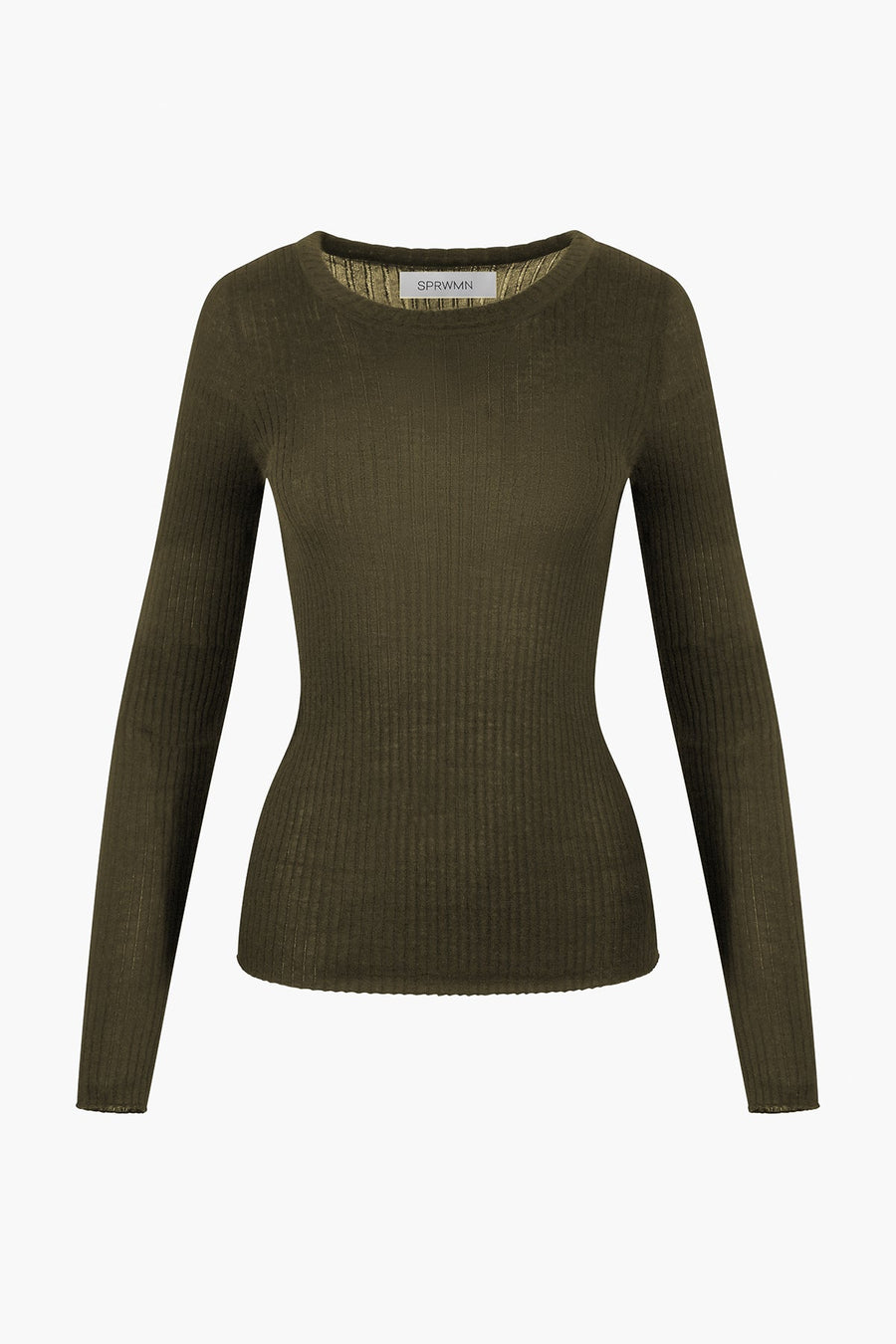 SPRWMN CASHMERE RIB LONG SLEEVE TEE - OLIVE