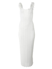 CAROLINA HERRERA SLEEVELESS MIDI DRESS WITH CROCHETED STRAPS - WHITE