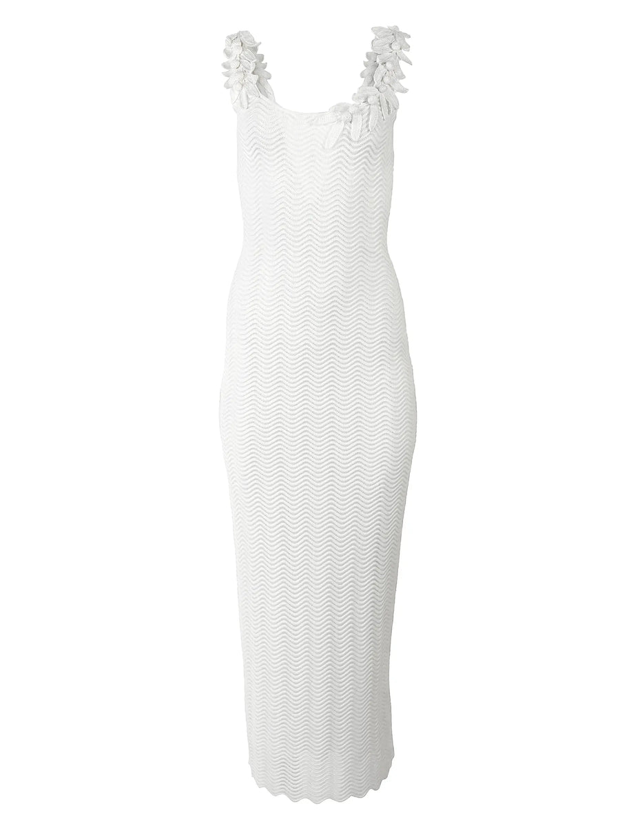 CAROLINA HERRERA SLEEVELESS MIDI DRESS WITH CROCHETED STRAPS - WHITE