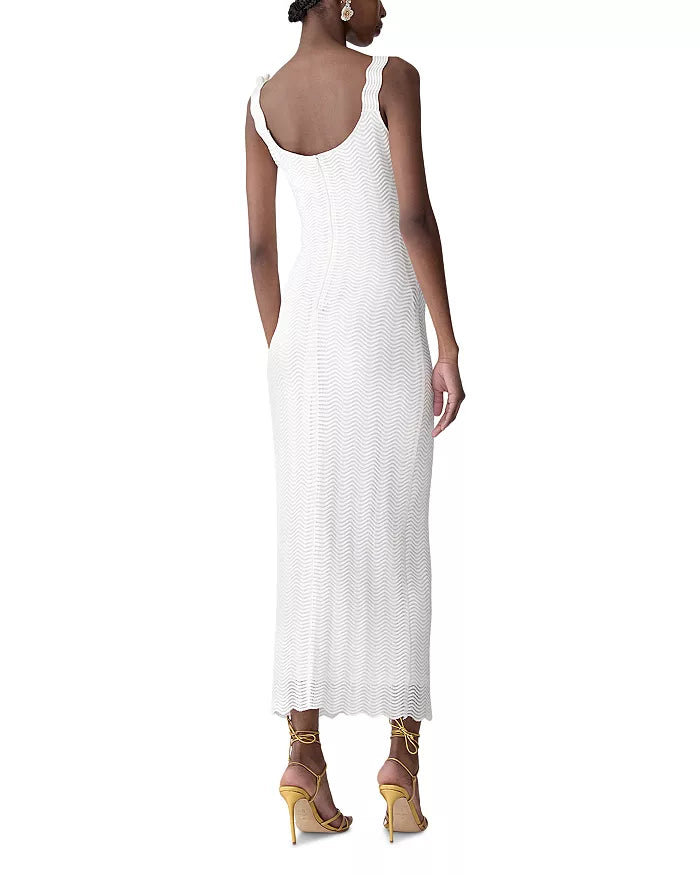 CAROLINA HERRERA SLEEVELESS MIDI DRESS WITH CROCHETED STRAPS - WHITE