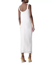 CAROLINA HERRERA SLEEVELESS MIDI DRESS WITH CROCHETED STRAPS - WHITE