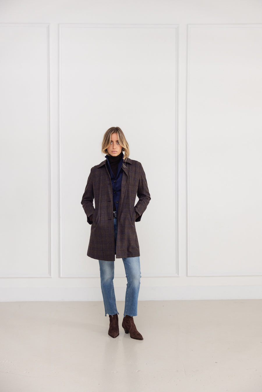 Diane Firsten Wool Cashmere Windowpane Country Coat