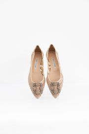 Manolo Blahnik Nude Lace Flat with Buckle