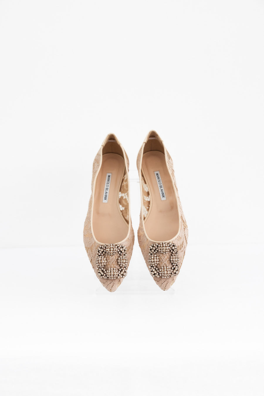 Manolo Blahnik Nude Lace Flat with Buckle