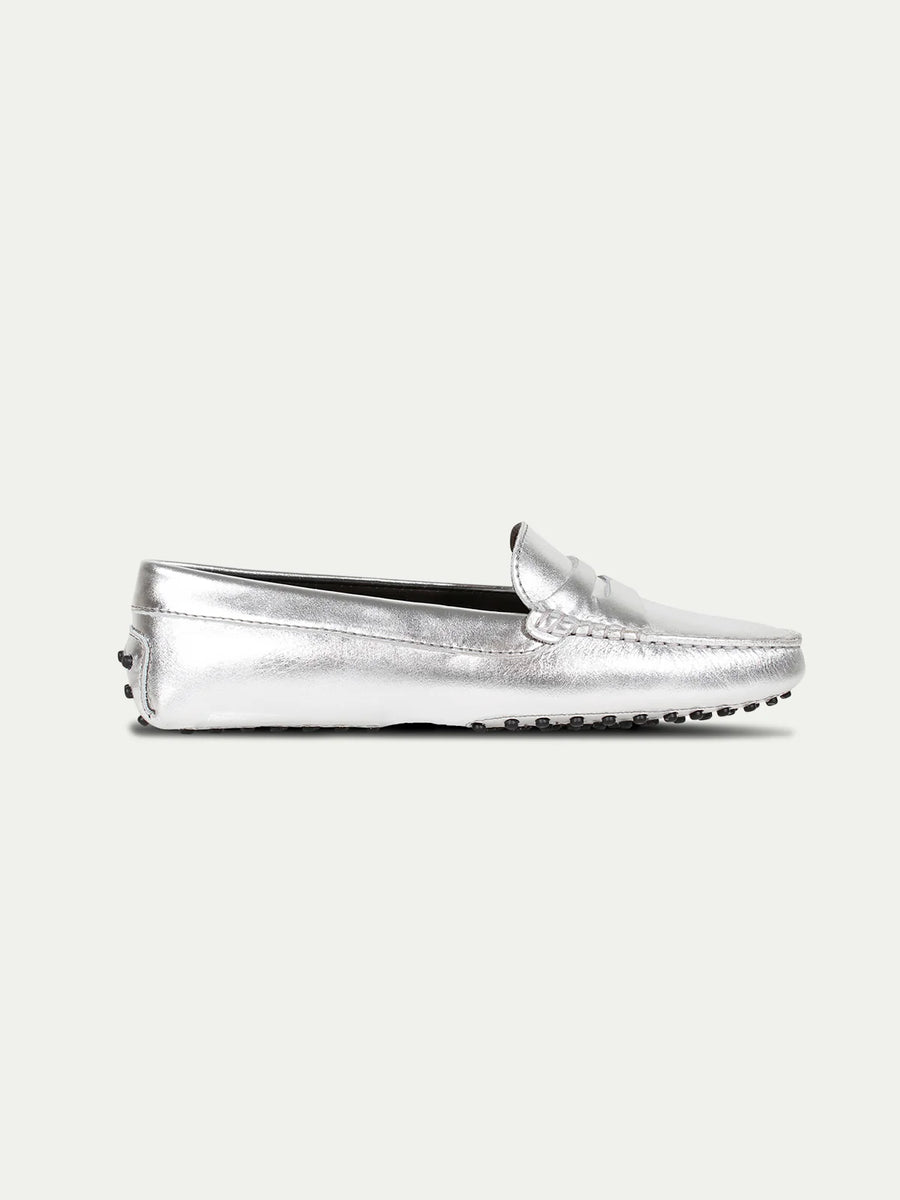 AURELIEN LEATHER DRIVING SHOES - SILVER