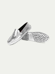 AURELIEN LEATHER DRIVING SHOES - SILVER