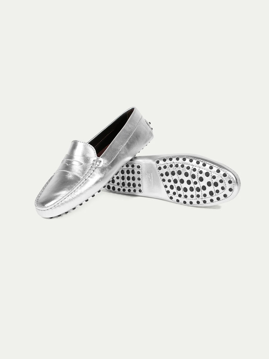 AURELIEN LEATHER DRIVING SHOES - SILVER