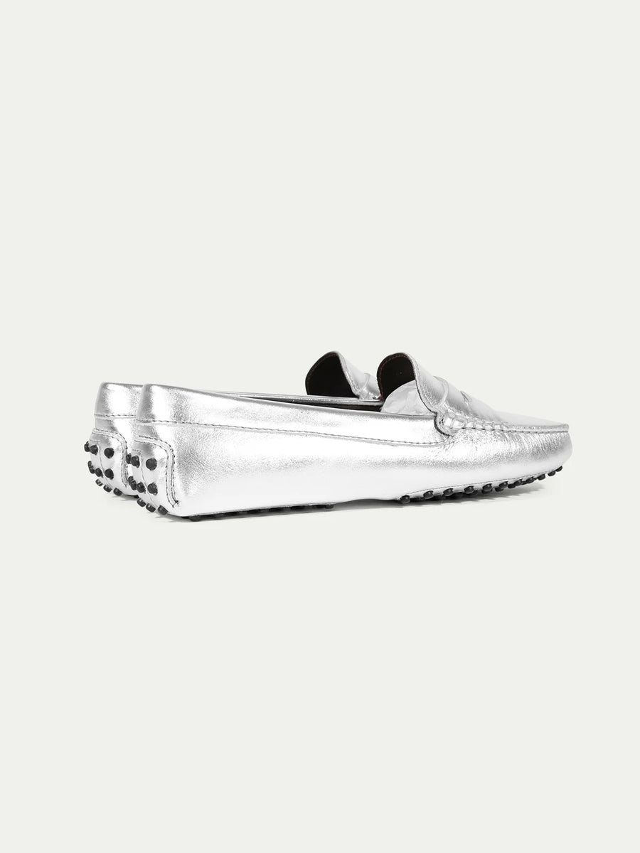 AURELIEN LEATHER DRIVING SHOES - SILVER