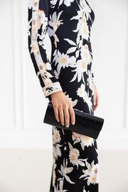 Galia Long Dress in Black Flower Print