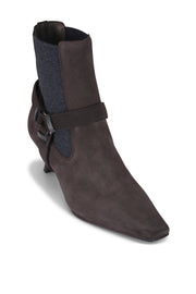 BRUNELLO CUCINELLI CITY HEEL ANKLE BOOT W/ BUCKLE - ESPRESSO
