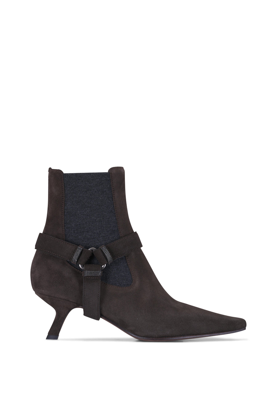 BRUNELLO CUCINELLI CITY HEEL ANKLE BOOT W/ BUCKLE - ESPRESSO