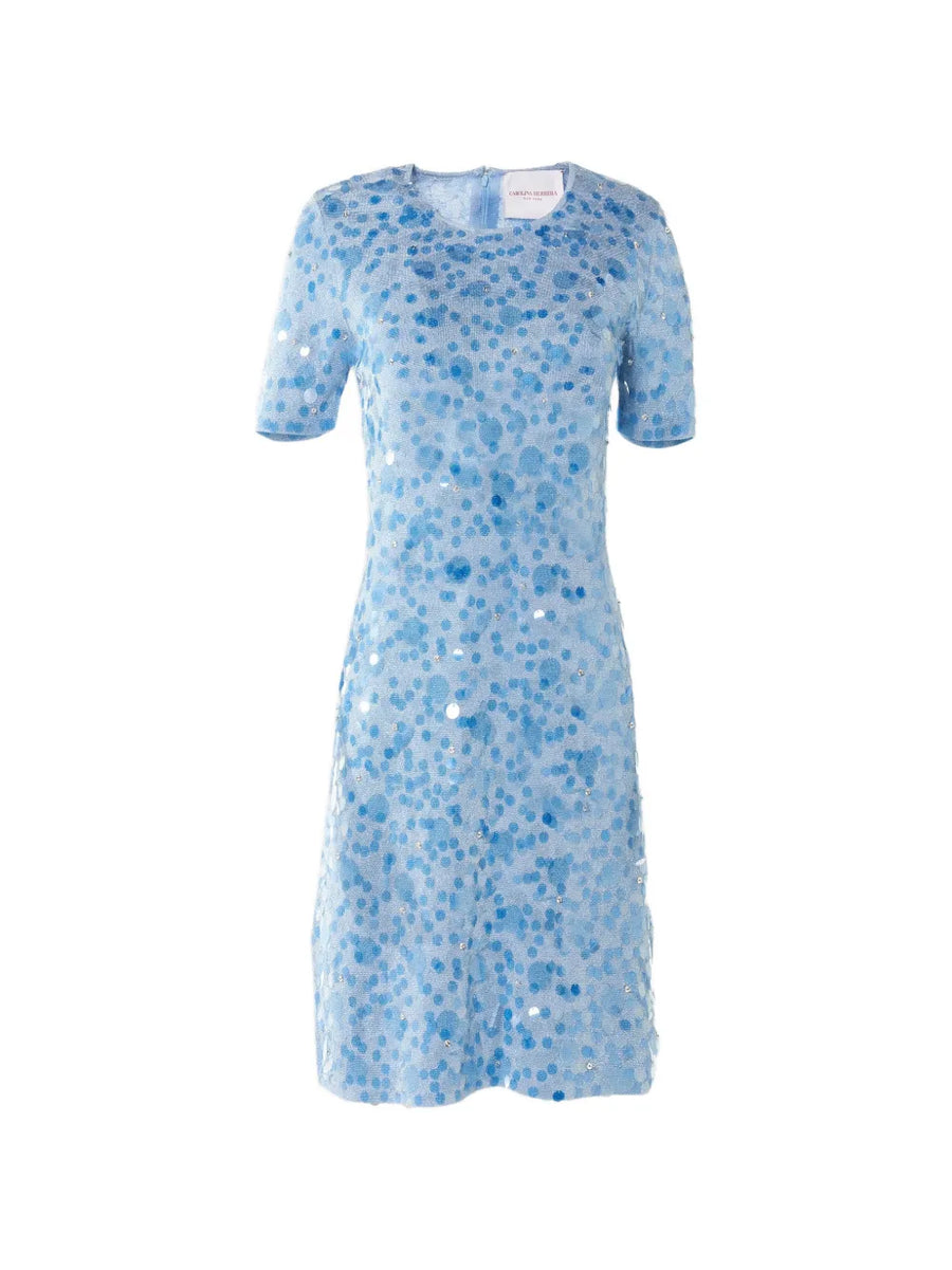 CAROLINA HERRERA LUREX MINI DRESS WITH PAILLETTES - CLOUDY BLUE