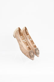 Manolo Blahnik Nude Lace Flat with Buckle